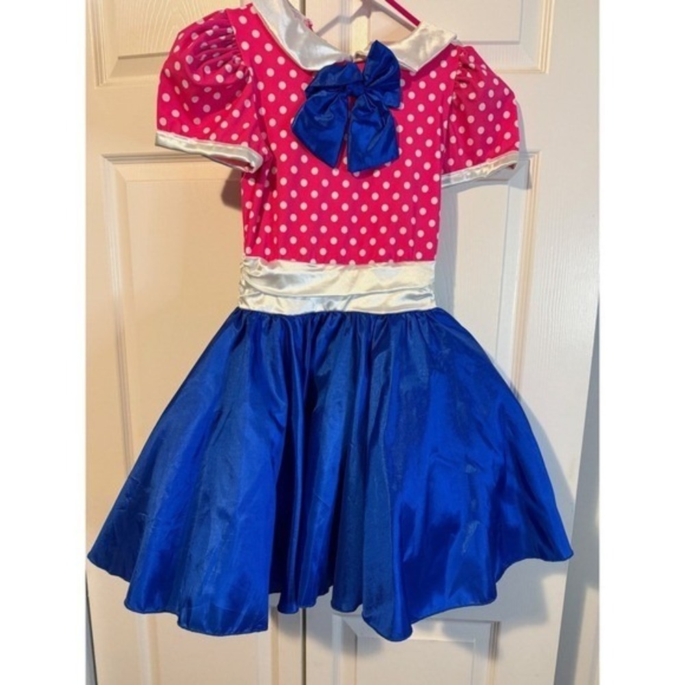 Weissman Costume Dress Hot Pink Polka Dot Blue Skirt Girls Size LC (size 14)